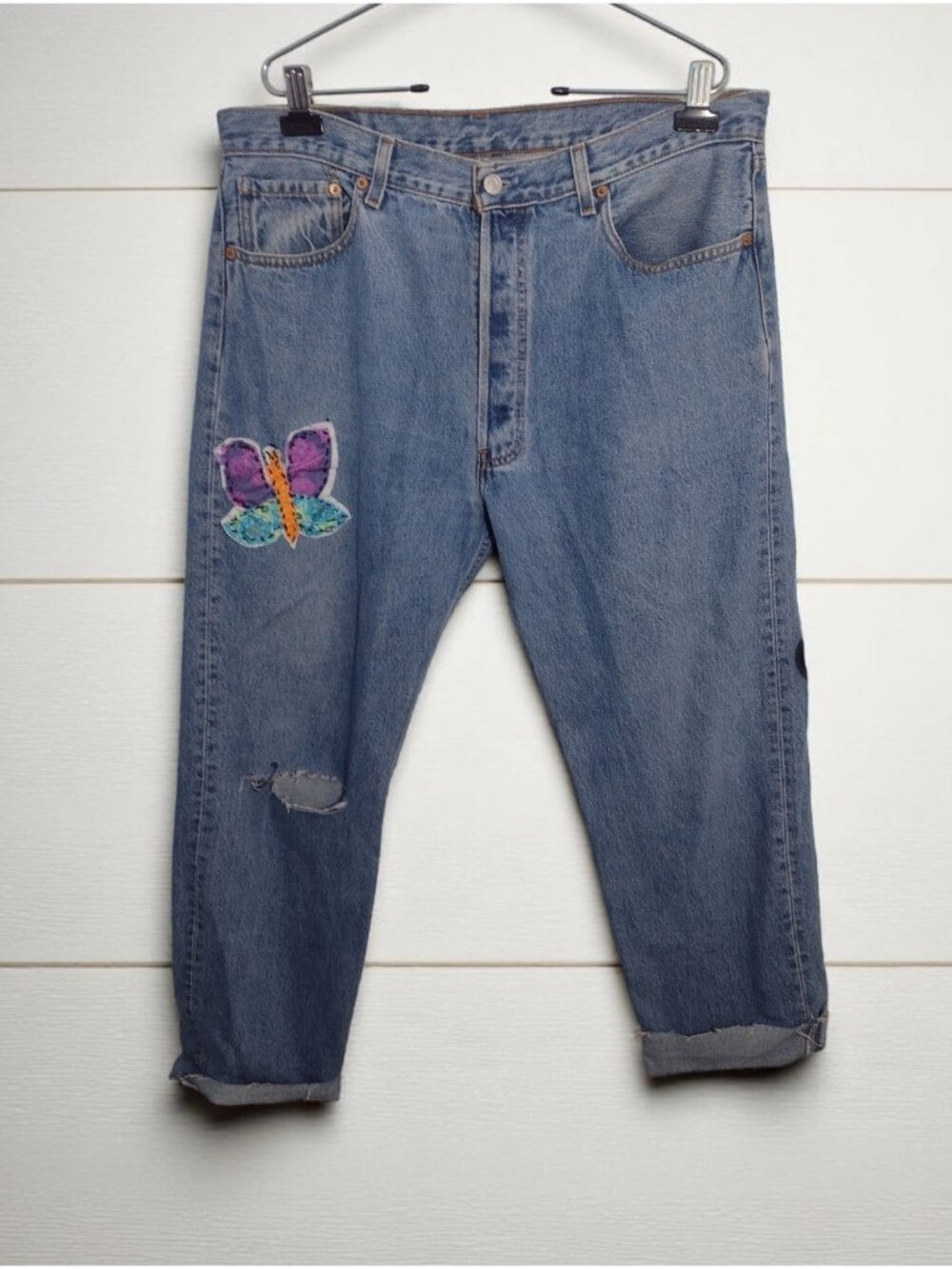 Vtg Levi's Womens 501 High Rise Butterfly Jeans 38x30 Relaxed USA BLANK Red Tag